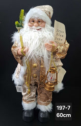 Moș Crăciun decorativ auriu cu lampă și listă - 60cm